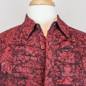 H&M Long-Sleeve Baroque Print Ruched Detail Button Down Shirt  Large NWT